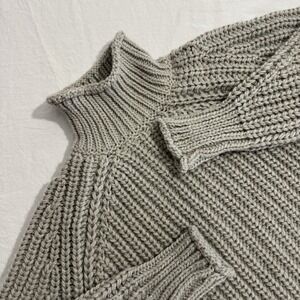 H&M Wool Blend SM Gray Ribbed Turtleneck Sweater Balloon Sleeve Chunky Cropped